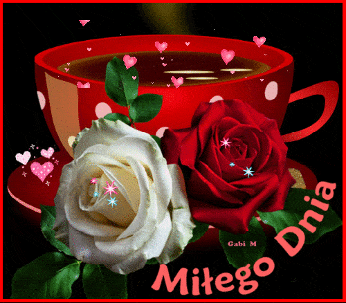 Miłego dnia kawa w filiżance róże